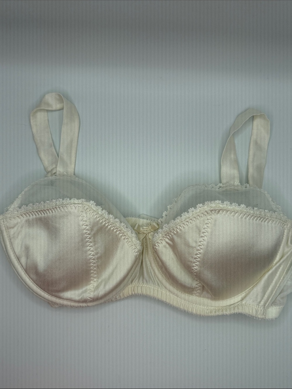 Fifi Chachnil Silk Satin Underwire Bra with Lace Trim in Ivory